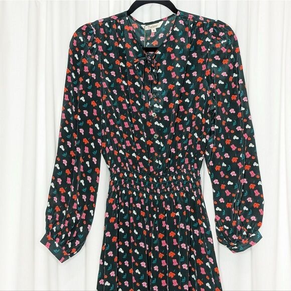 Tucker Juliette Dress Emerald Painted Poppies Micro in Silk Crepe de Chine Midi - Picture 1 of 8